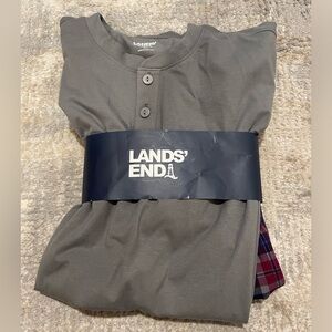 New Lands End Men’s Pajama Sleep Set Plaid Jogger Pants Long  Sleeve Top Sz Med